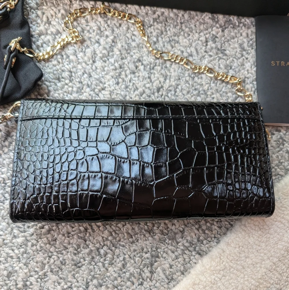 Strathberry Multrees Wallet On A Chain Black Croc Embossed - Picture 6 of 10